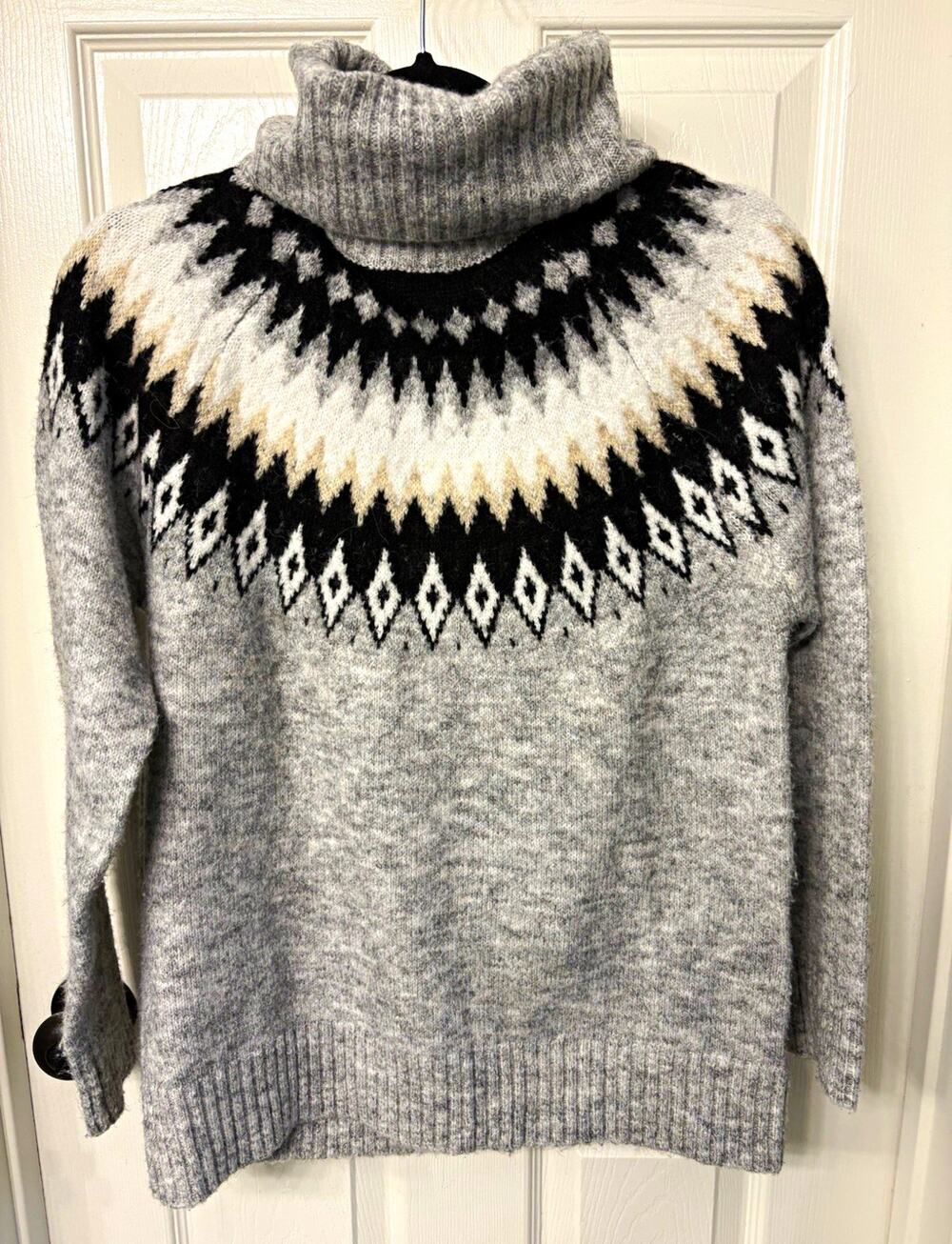 ASPEN Gray Knit Turtleneck Fair Isle Stretch Pullover Sweater Wool Blend M